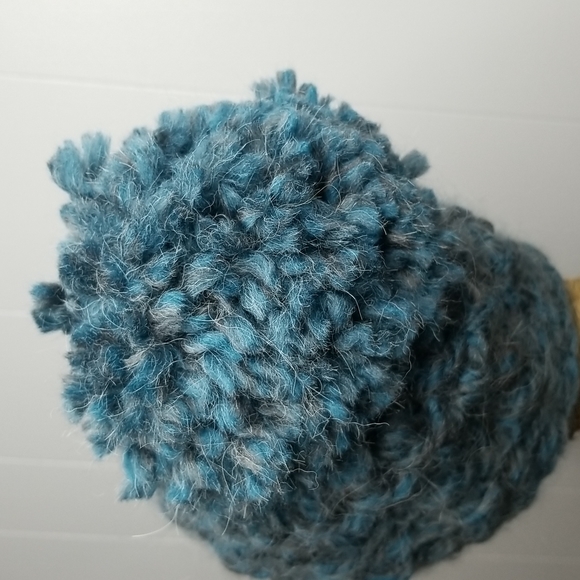 Blue Chunky Crochet Beanie Boho Hand Crafted Hat Pom - Picture 9 of 14
